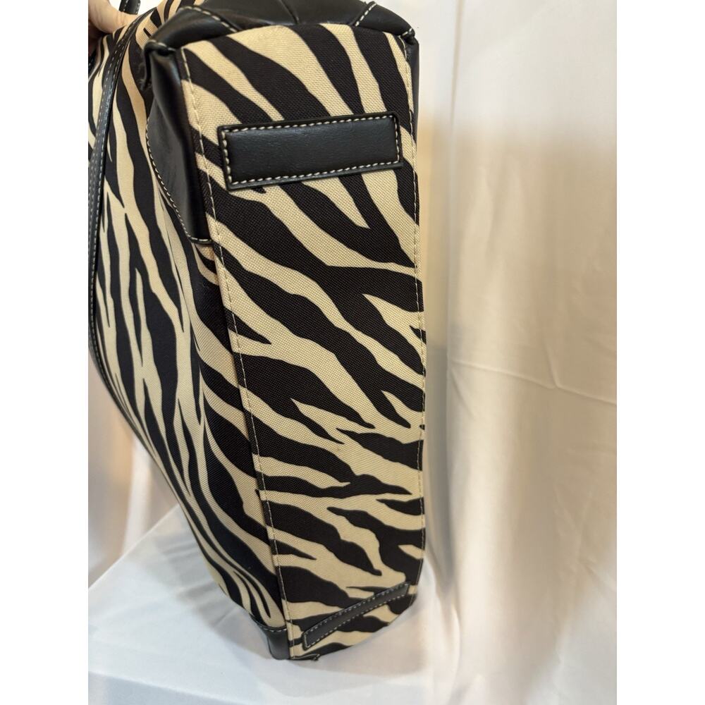 Nicole Miller Zebra Print Tote Bag Large Canvas‎ Work Travel Purse Black Cream - Picture 5 of 8